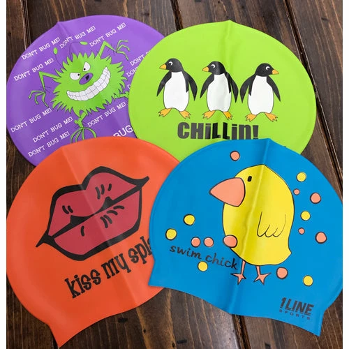 1 Line Grabbag Printed Silicone Swim Caps 3 1 Line Grabbag Printed Silicone Swim Caps