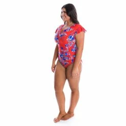 Capriosca Cherry Blossom Frill Sleeve One Piece Swimwear