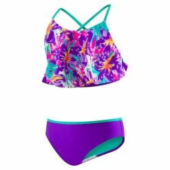 Speedo Girls Jungle Floral Ruffle Purple 2-PC