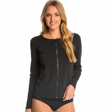 Dolfin Aquashpe Zip Front Swim Jacket- Black Rash Guards 3 Dolfin Aquashpe Zip Front Swim Jacket- Black Rash Guards